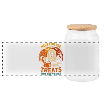 Ici pour les friandises drôle Halloween Dicton - Boîte à biscuits avec couvercle en bois - blanc - Devant