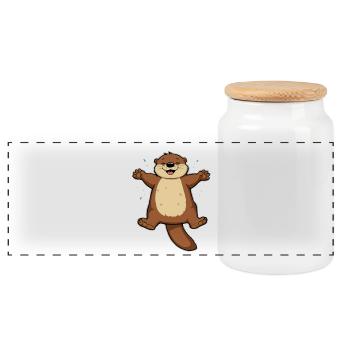 Cheerful beaver happy to jump - Panoramic Cookie Jar with Wooden Lid - white - Front