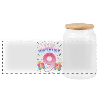 It's My Birthday Kids Birthday 9 Years Girl - Panoramic Cookie Jar with Wooden Lid - white - Front