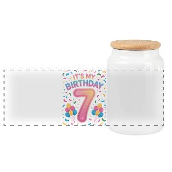 7 Years Girl It's My Birthday Kids Birthday - Panoramic Cookie Jar with Wooden Lid - white - Front