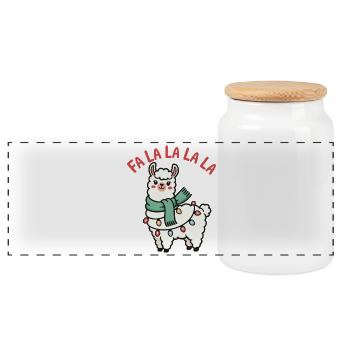 Fa La La La Lama Weihnachten Lama Humorvoll - Panorama Keksdose mit Holzdeckel - Weiß - Vorne