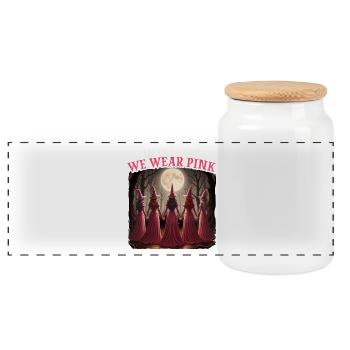 In October We Wear Pink - Halloween Breast Cancer - Panoramic Cookie Jar with Wooden Lid - white - Front