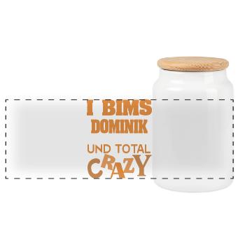 First name Dominik - Panoramic Cookie Jar with Wooden Lid - white - Front