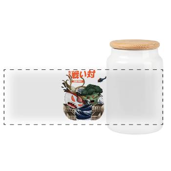 Ramen vs Broccoli Japanese Battle - Panoramic Cookie Jar with Wooden Lid - white - Front