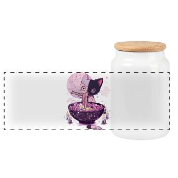Kawaii Goth Pastel Chat Zombie Ramen - Boîte à biscuits avec couvercle en bois - blanc - Devant