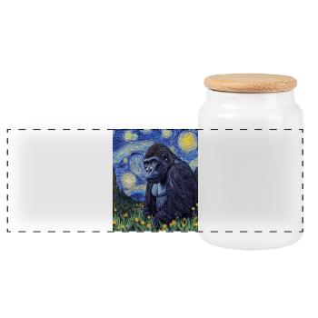 Gorilla Gorillas Monkey Van Gogh Style Starry Night - Panoramic Cookie Jar with Wooden Lid - white - Front
