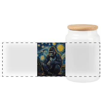 Gorilla Gorillas Monkey Van Gogh Style Starry Night - Panoramic Cookie Jar with Wooden Lid - white - Front