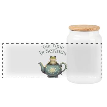 Tea Time is Serious – Frog in Teapot - Panorama Keksdose mit Holzdeckel - Weiß - Vorne