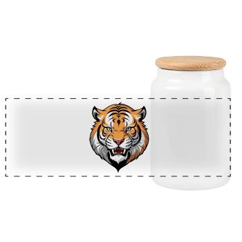 Tigerkopf Grafik Tribal Stil - Panorama Keksdose mit Holzdeckel - Weiß - Vorne
