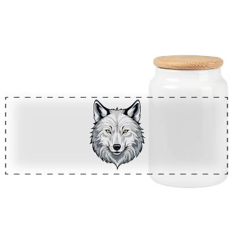 Illustration de tête de loup blanc - Boîte à biscuits avec couvercle en bois - blanc - Devant