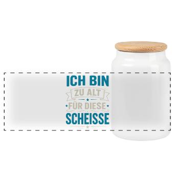 Ich bin zu alt für diese Scheiße – Lustiger Spruch - Panorama Keksdose mit Holzdeckel - Weiß - Vorne