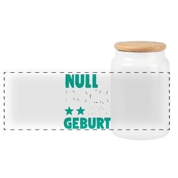 Null Bock seit Geburt | Lustiger Spruch - Panorama Keksdose mit Holzdeckel - Weiß - Vorne