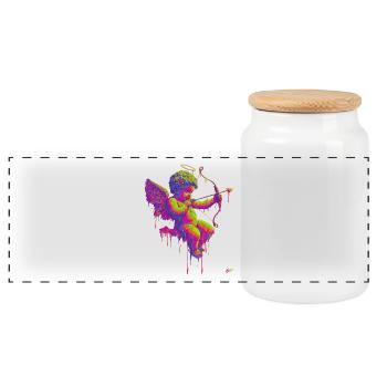 #NEon Cupid - Panoramic Cookie Jar with Wooden Lid - white - Front