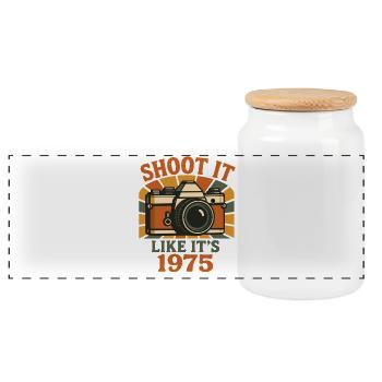 Retro Camera 1975 Motif - Panoramic Cookie Jar with Wooden Lid - white - Front