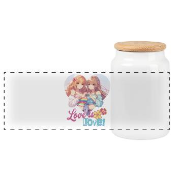 Love is Love kawaii Anime Pride lesbian lgbt - Panoramic Cookie Jar with Wooden Lid - white - Front