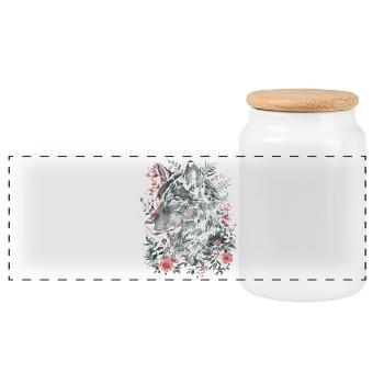 Loup Tête de loup Fleurs Plantes Nature Nature sauvage Art - Boîte à biscuits avec couvercle en bois - blanc - Devant