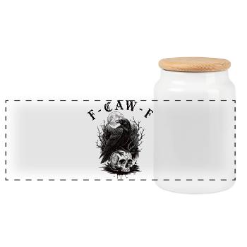 Black Crow F-Caw-F Funny Gothic Humor - Panoramic Cookie Jar with Wooden Lid - white - Front