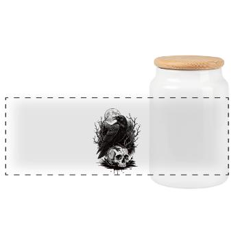 Black Crow F-Caw-F Funny Gothic Humor - Panoramic Cookie Jar with Wooden Lid - white - Front