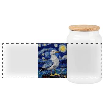 Seagull Bird Van Gogh Style Starry Night - Panoramic Cookie Jar with Wooden Lid - white - Front