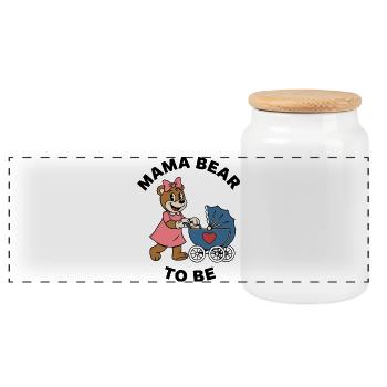 Mama Bär To Be – Kinderwagen Band T-Shirt - Panorama Keksdose mit Holzdeckel - Weiß - Vorne