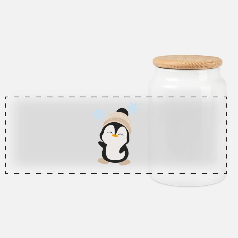 Magie de l’hiver Pengu - Boîte à biscuits avec couvercle en bois - blanc