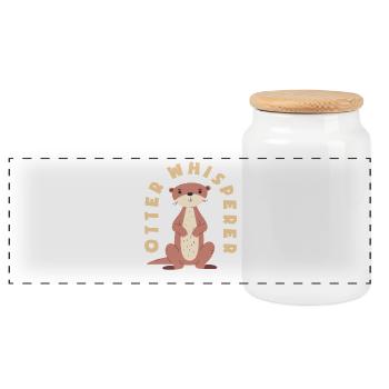 Sea Otter Cartoon Whisperer - Panoramic Cookie Jar with Wooden Lid - white - Front