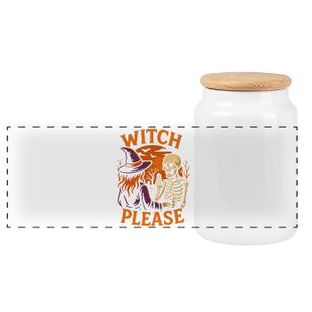 Witch Please Halloween Costume Party Saying - Panoramic Cookie Jar with Wooden Lid - white - Front