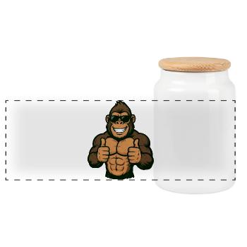 Gorilla Thumbs Up Retro - Panoramic Cookie Jar with Wooden Lid - white - Front