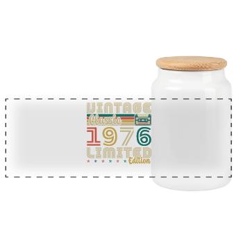 1976 Vintage Retro Geburtstagsgeschenk - Panorama Keksdose mit Holzdeckel - Weiß - Vorne