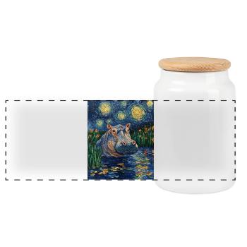 Hippopotamus Hippopotamus Van Gogh Style Starry Night - Panoramic Cookie Jar with Wooden Lid - white - Front