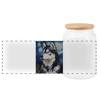 Husky Hund Hunde Van Gogh Style Starry Night - Panorama Keksdose mit Holzdeckel - Weiß - Vorne