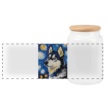 Husky Hund Hunde Van Gogh Style Starry Night - Panorama Keksdose mit Holzdeckel - Weiß - Vorne