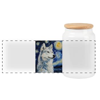 Husky Hund Hunde Van Gogh Style Starry Night - Panorama Keksdose mit Holzdeckel - Weiß - Vorne