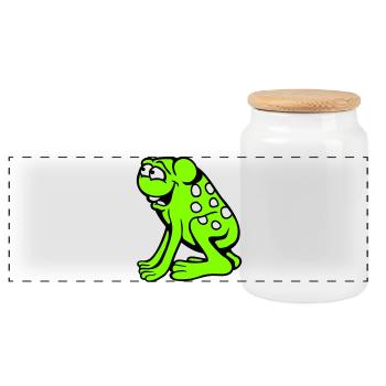 Frosch Kröte lacht lustig albern frech sitzt Comic - Panorama Keksdose mit Holzdeckel - Weiß - Vorne