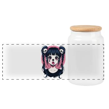 Kawaii Skull Hair Braids Gothic Girl - Panoramic Cookie Jar with Wooden Lid - white - Front