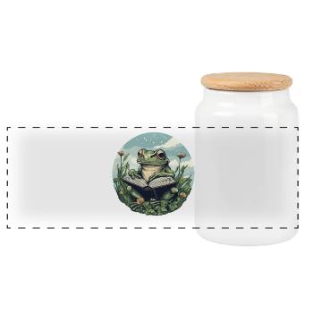 Frosch Lesen - Panorama Keksdose mit Holzdeckel - Weiß - Vorne