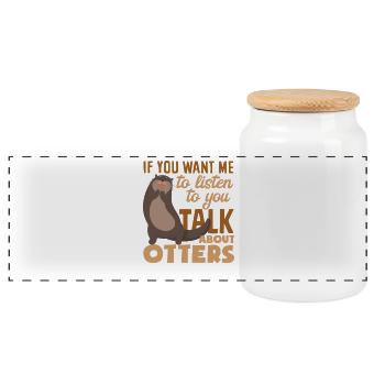 Sea Otter Talk About Otter - Panoramic Cookie Jar with Wooden Lid - white - Front