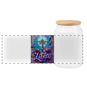 Libra - Panoramic Cookie Jar with Wooden Lid - white - Front