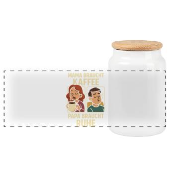 Mom needs coffee, dad needs rest - Panoramic Cookie Jar with Wooden Lid - white - Front
