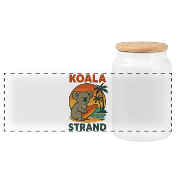 Koala Strand Surfing Surfer - Panorama Keksdose mit Holzdeckel - Weiß - Vorne