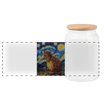 Kiwi New Zealand Van Gogh Style Starry Night - Panoramic Cookie Jar with Wooden Lid - white - Front