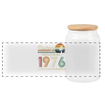 1976 Vintage Rétro Cadeau D'anniversaire - Boîte à biscuits avec couvercle en bois - blanc - Devant