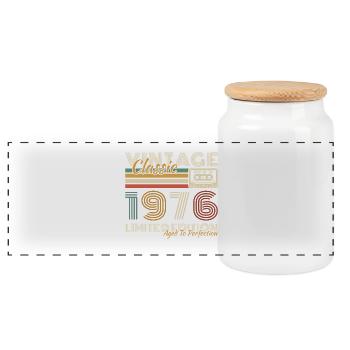 1976 Vintage Rétro Cadeau D'anniversaire - Boîte à biscuits avec couvercle en bois - blanc - Devant