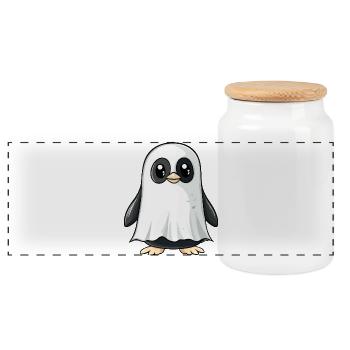 Pingouin Halloween fantôme - Boîte à biscuits avec couvercle en bois - blanc - Devant