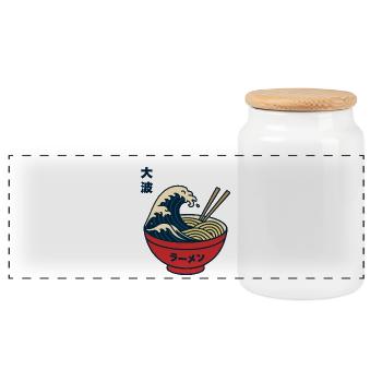 The Ramen Wave - Japan - Panoramic Cookie Jar with Wooden Lid - white - Front