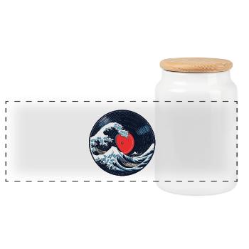 Vinyl Wave - Japanese Vinyl Record - Panoramic Cookie Jar with Wooden Lid - white - Front