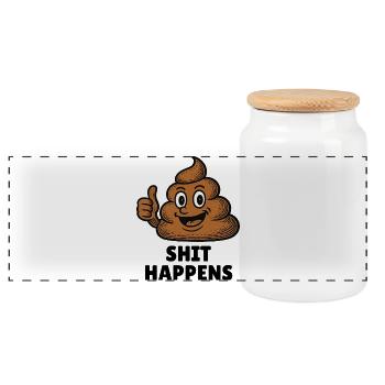 Shit Happens Lustiger Kackhaufen Fun Shirt - Panorama Keksdose mit Holzdeckel - Weiß - Vorne