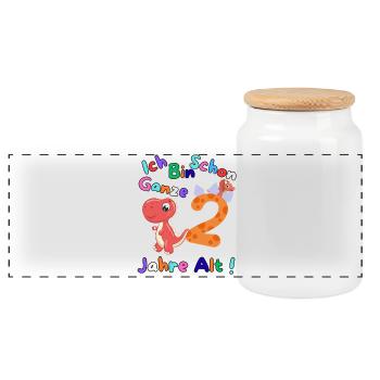 Geburtstags Design–Ich bin schon Ganze 2 Jahre Alt - Panorama Keksdose mit Holzdeckel - Weiß - Vorne