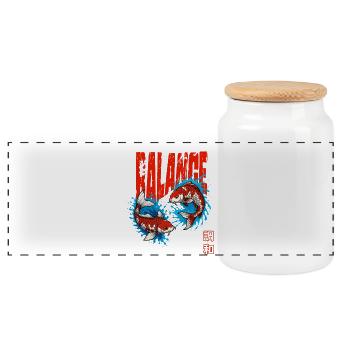 Balance - Koi Fish - Endless Flow - Panoramic Cookie Jar with Wooden Lid - white - Front