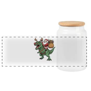 Le Père Noël chevauche T-Rex Drôle de Noël Din - Boîte à biscuits avec couvercle en bois - blanc - Devant